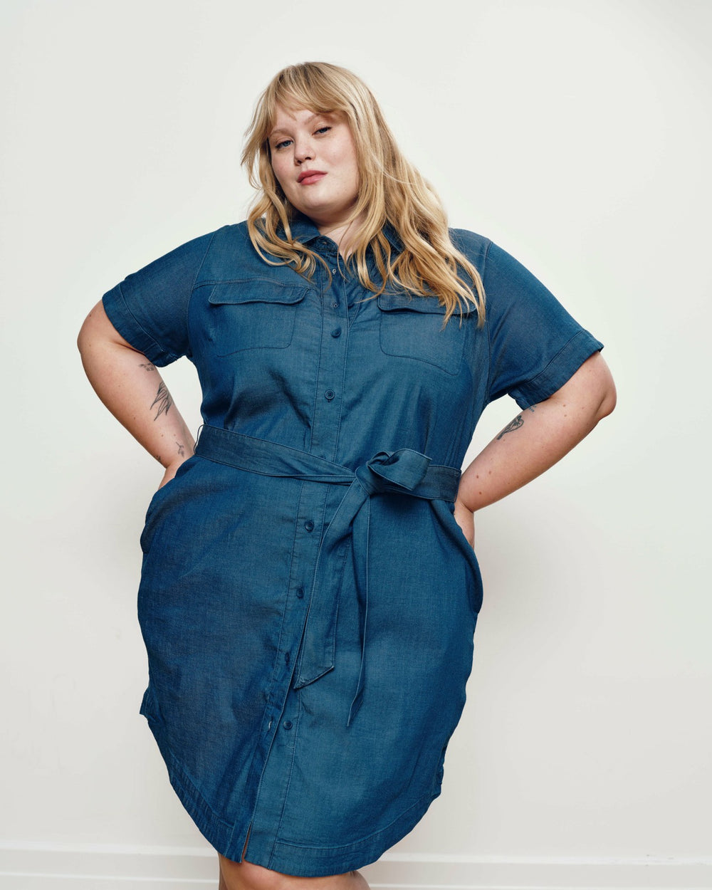 Perfect Tencel Chambray Short Sleeve Shirtdress - Universal Standard