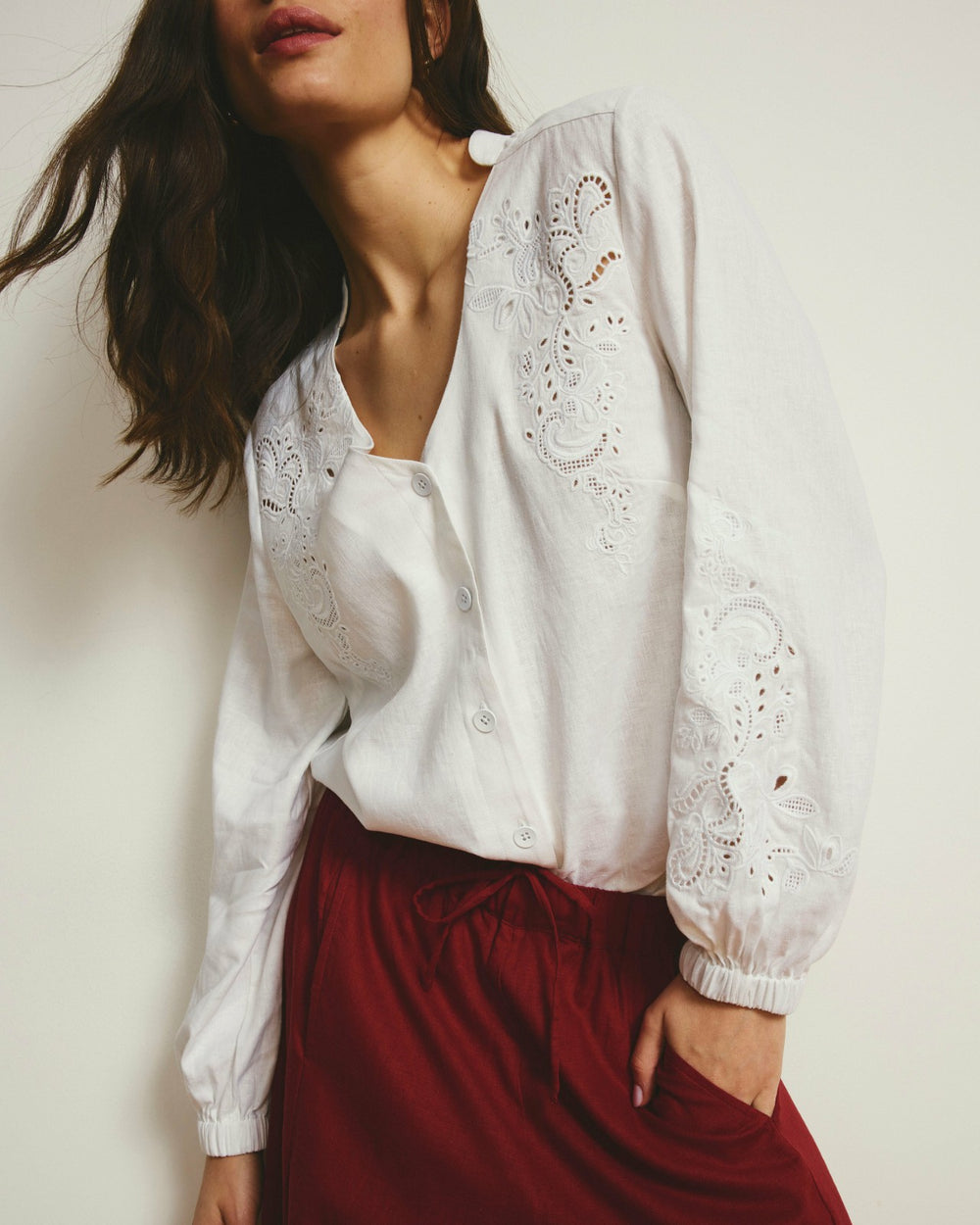Frances Embroidered Linen Blend Blouse - Universal Standard