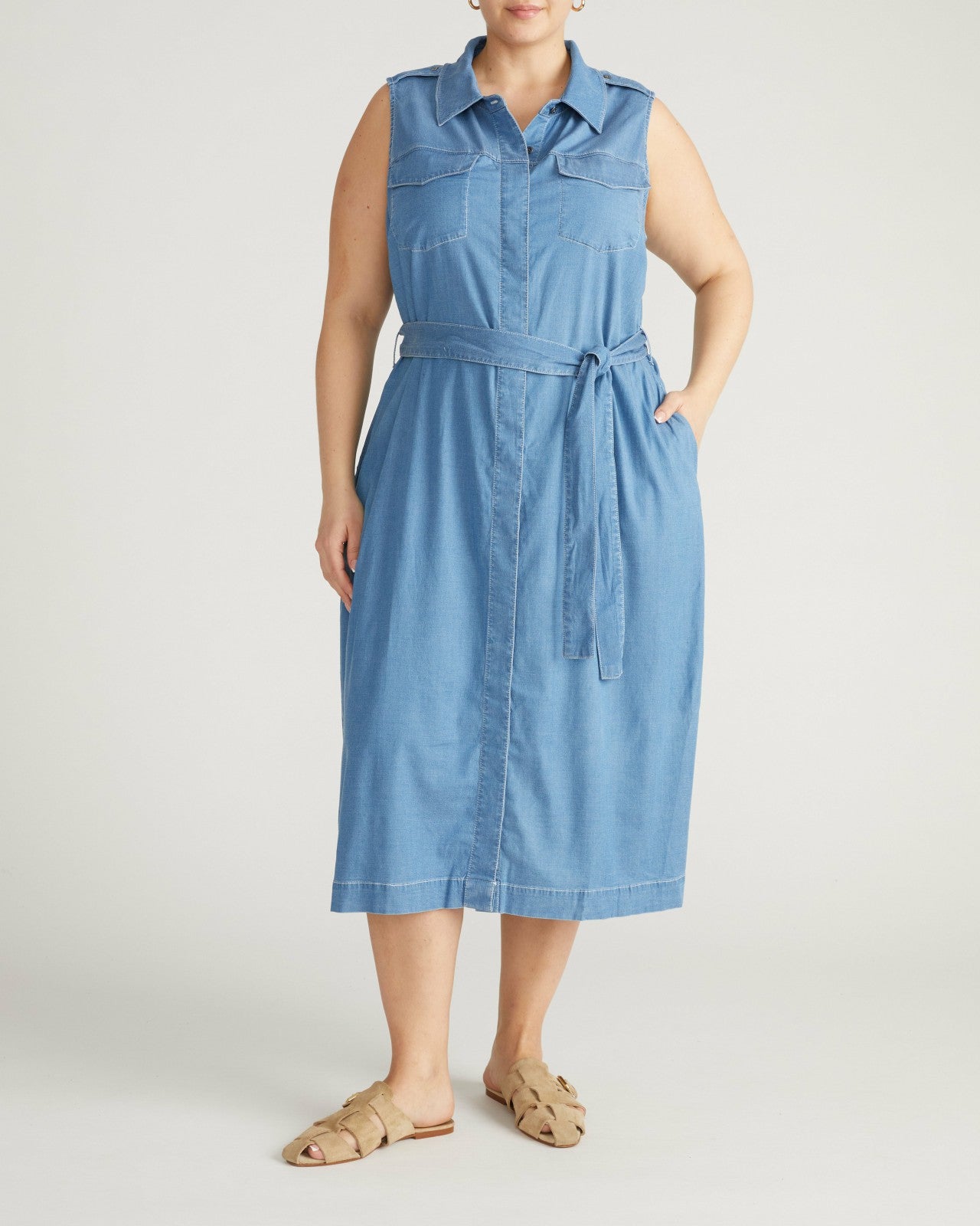 Perfect Tencel Chambray Sleeveless Savannah Shirtdress - Universal Standard