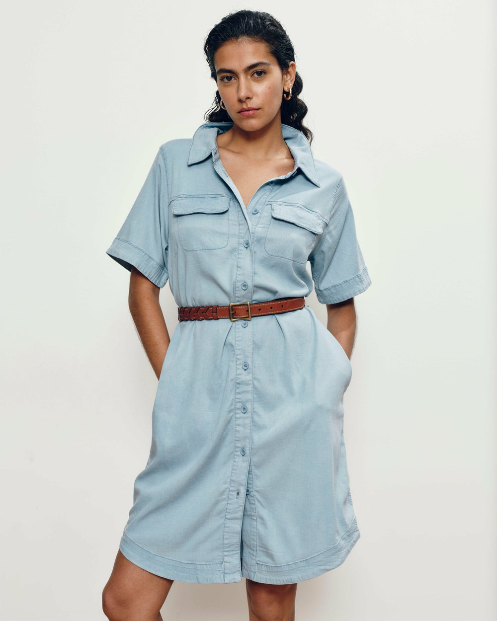 Perfect Tencel Chambray Short Sleeve Shirtdress - Universal Standard
