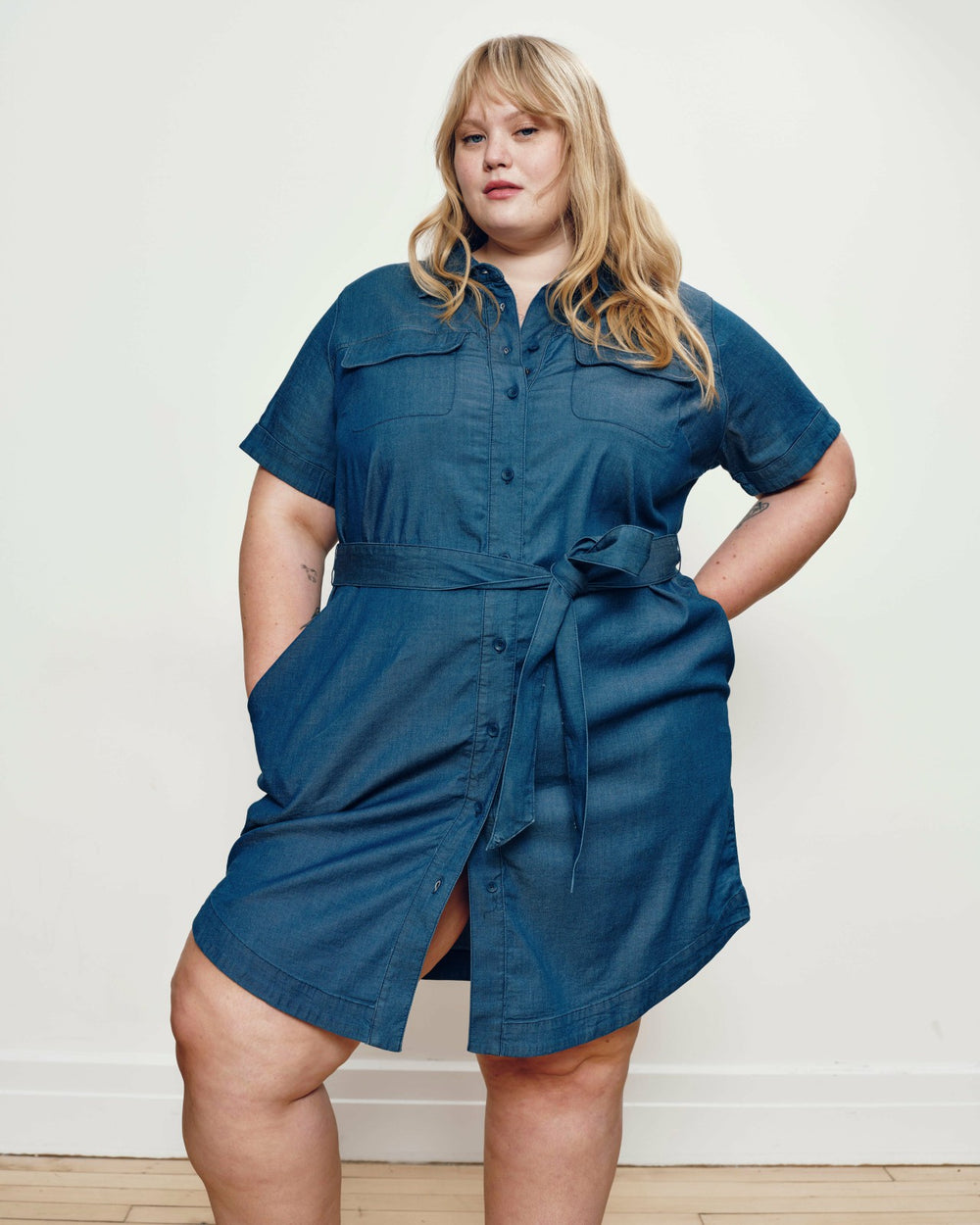 Perfect Tencel Chambray Short Sleeve Shirtdress - Universal Standard