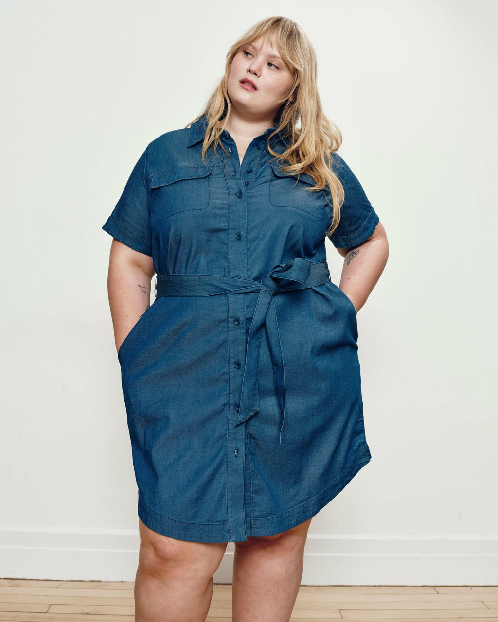 Perfect Tencel Chambray Short Sleeve Shirtdress - Universal Standard