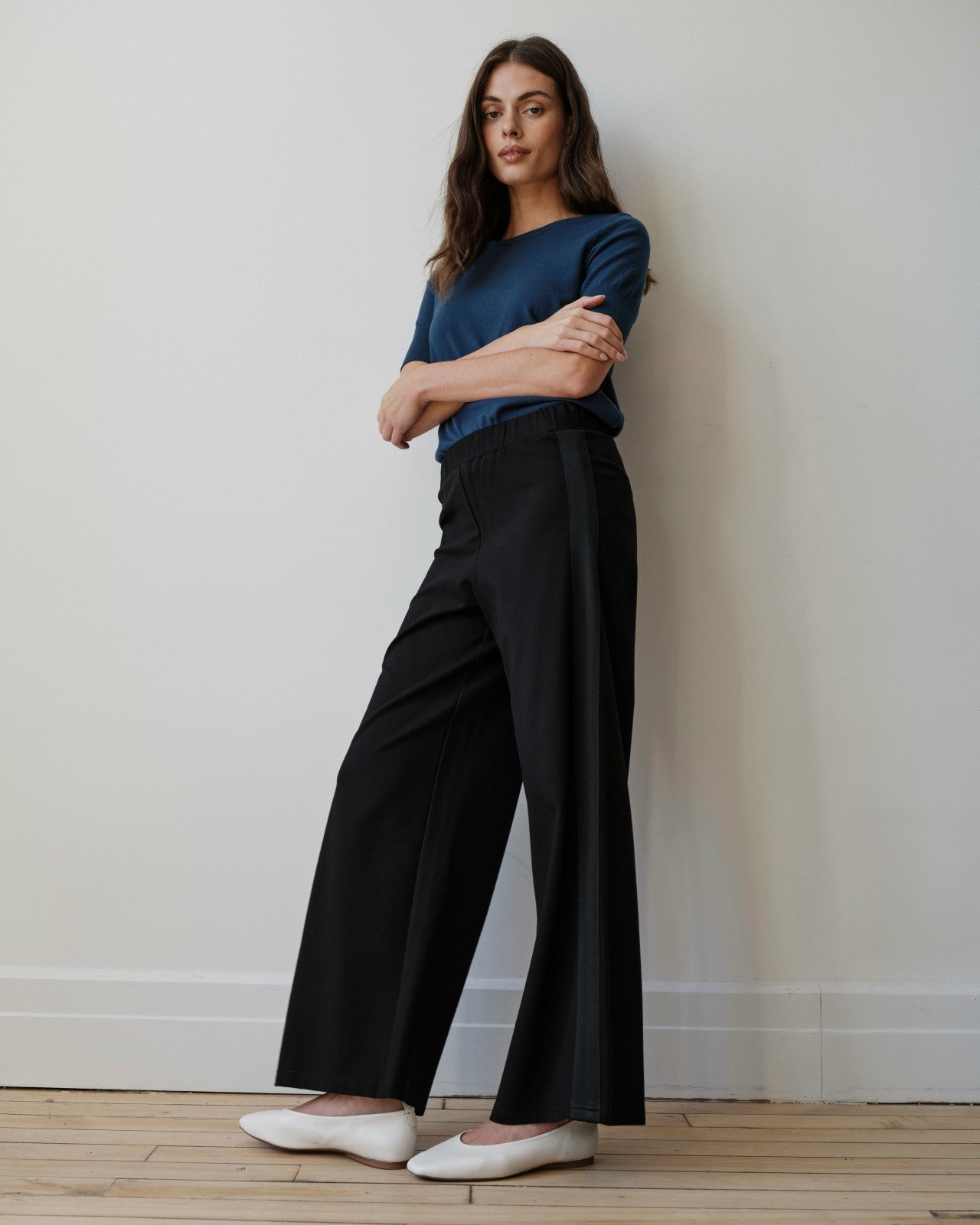 Stephanie Wide Leg Stripe Ponte Pants 30 Inch - Universal Standard