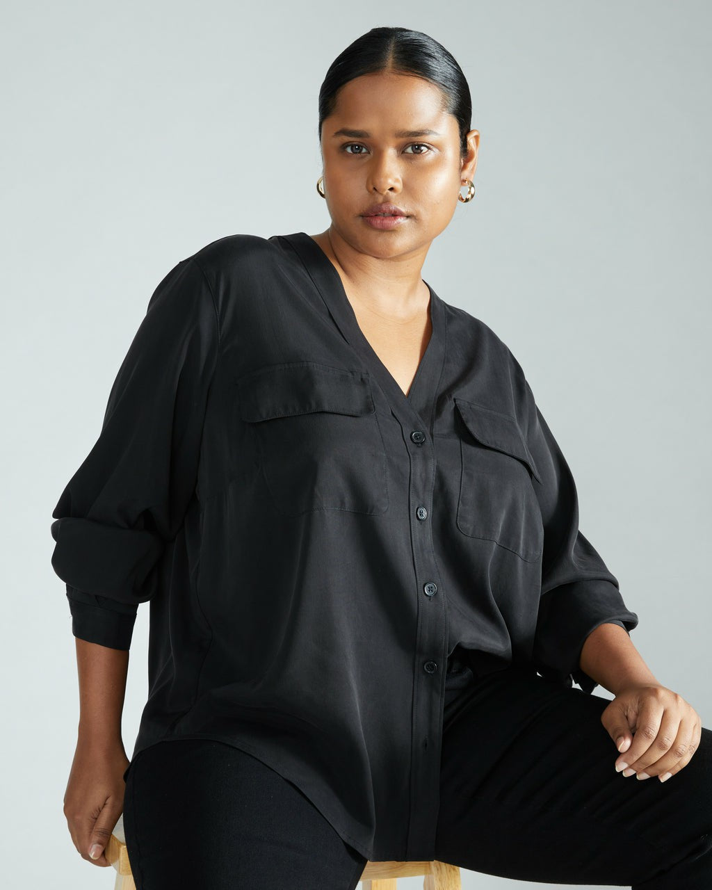 Cooling Stretch Cupro Button-Down Blouse - Universal Standard