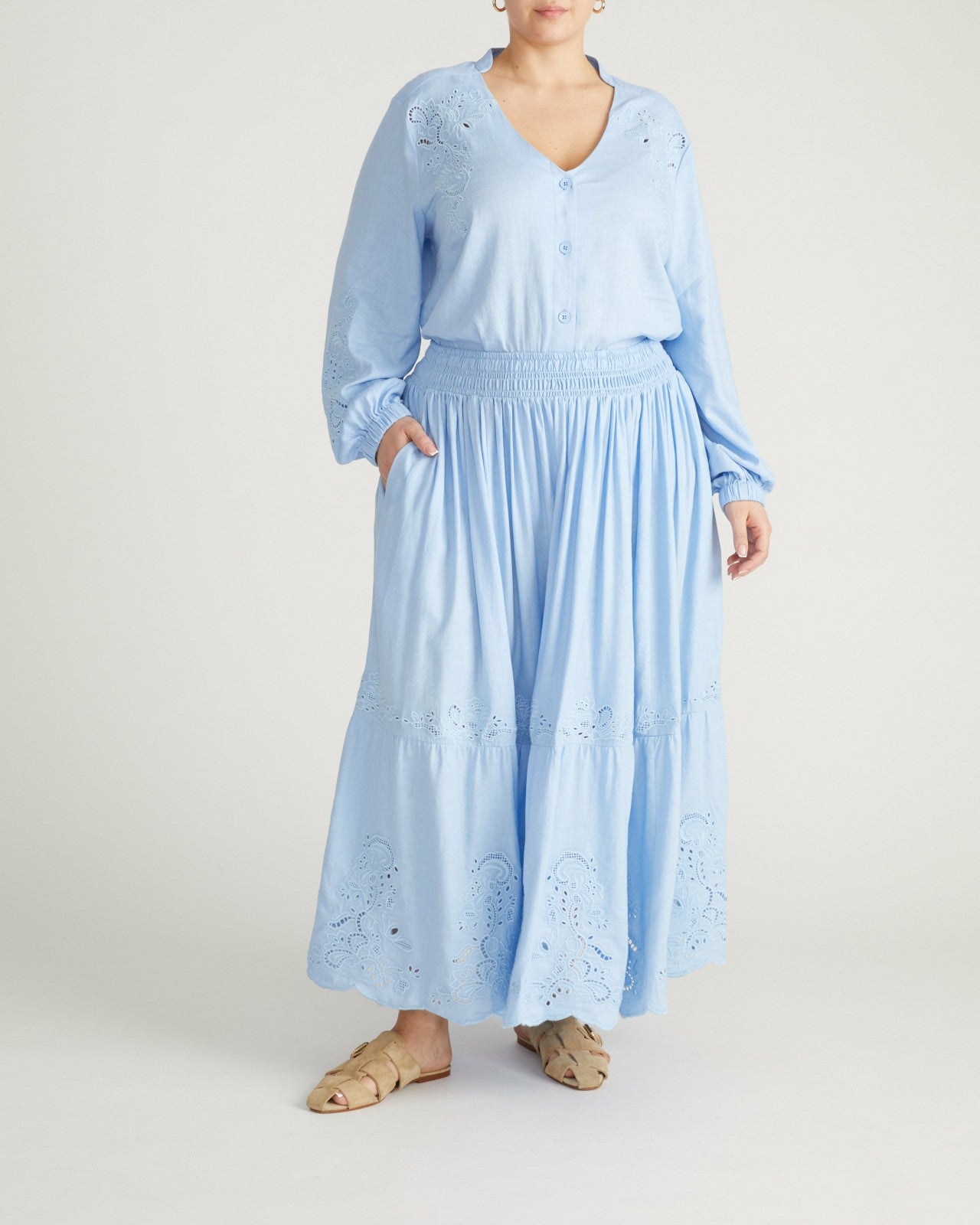 Tosca Embroidered Linen Blend Maxi Skirt - Universal Standard