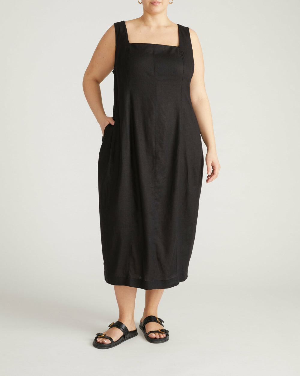 Saulay Square Neck Linen Blend Midi Dress - Universal Standard