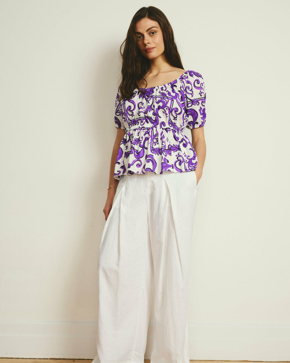 Andrea Peplum Linen Blend Top - Universal Standard