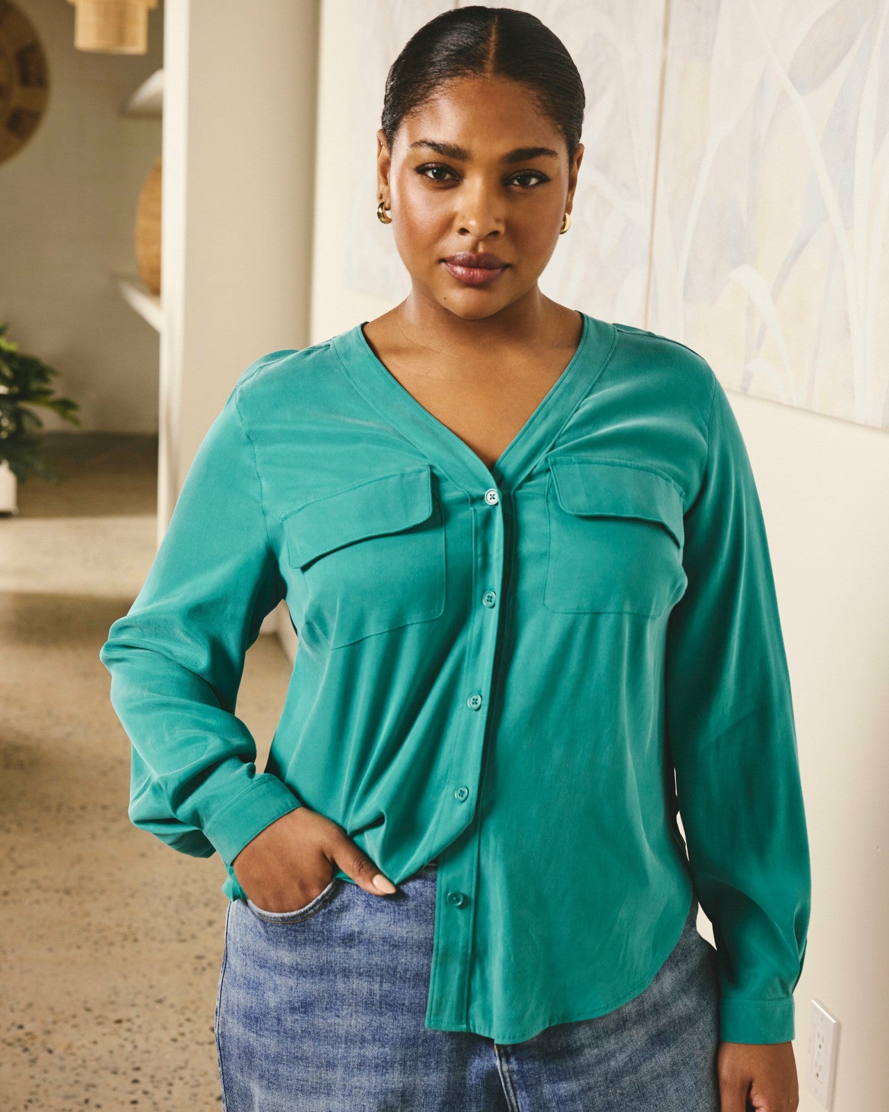 Cooling Stretch Cupro Button-Down Blouse - Universal Standard