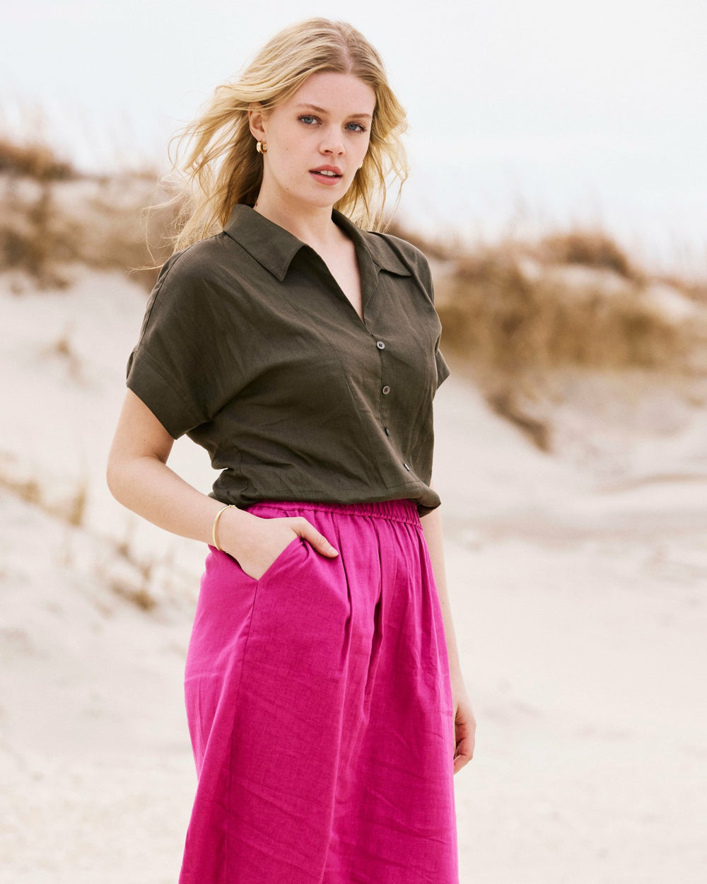 Sandy Short Sleeve Stretch Linen Blend Shirt - Universal Standard